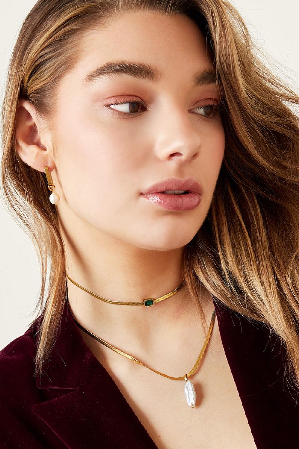 Necklace pearl charm Gold Color Stainless Steel h5Picture2